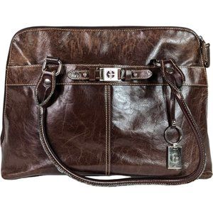 Giani Bernini Large Dark Brown Genuine Leather Shoulder Work Bag